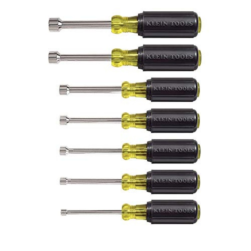 Klein Tools 80021 도구 세트, 다양한 팁이 포함된 스크루드라이버 및 너트 드라이버 도구 키트 및 65160 도구 세트, 미터법 너트 드라이버 세트 크기 5, 5.5, 6, 7, 8, 9 및 10mm, 3인치 크롬 플레이트 중공축