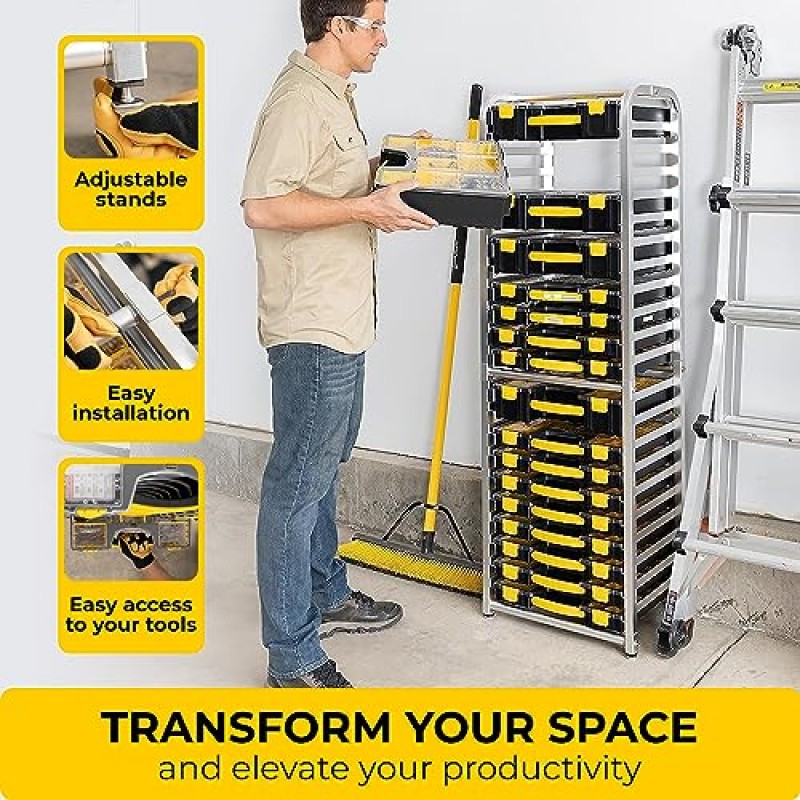 노란색 정리함 도구 상자용 Zilker 홈 유틸리티 보관 랙, 깔끔하게 쌓고 모든 도구와 소모품을 보관할 수 있는 보관함(하프 랙: 33