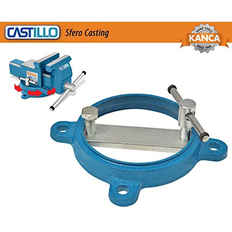 KANCA-CASTILLO,CAS-125,연성 철로 제작된 벤치 바이스 5인치 77.000PSI,캐스트 바이스 조 및 앤빌 경화 회전 베이스, 산업 장인을 위한 조 오프닝 6' 주택 개조 도구, 파란색