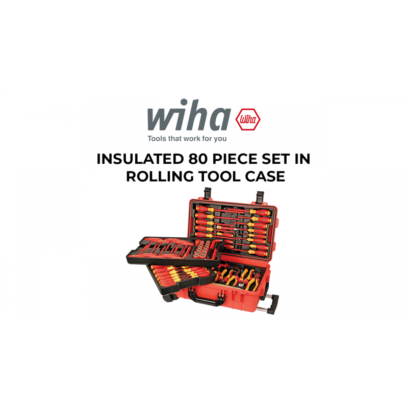 Wiha 32800 절연 공구 세트(스크류드라이버, 너트 드라이버, 플라이어, 커터, 자, 나이프 및 롤링 공구 케이스에 포함된 소켓 포함), 10,000V 테스트 완료 및 1000V 정격, 80개 세트