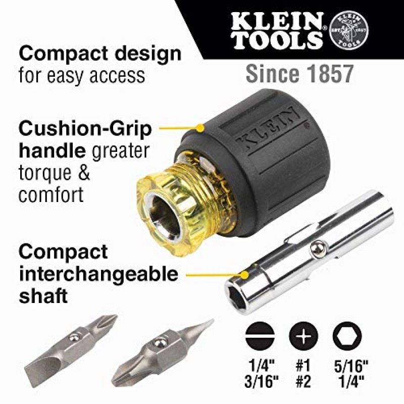 Klein Tools 55452RTB 도구 가방, 견고한 6인치 휠의 방수 도구 보관 정리함 롤 및 32561 멀티 비트 스크루드라이버/너트 드라이버, 2개의 십자 드라이버가 있는 6-in-1 스터비 스크루드라이버
