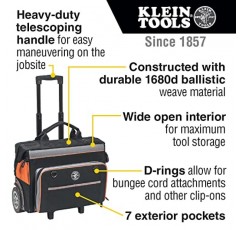 Klein Tools 55452RTB 도구 가방, 견고한 6인치 휠의 방수 도구 보관 정리함 롤 및 32561 멀티 비트 스크루드라이버/너트 드라이버, 2개의 십자 드라이버가 있는 6-in-1 스터비 스크루드라이버