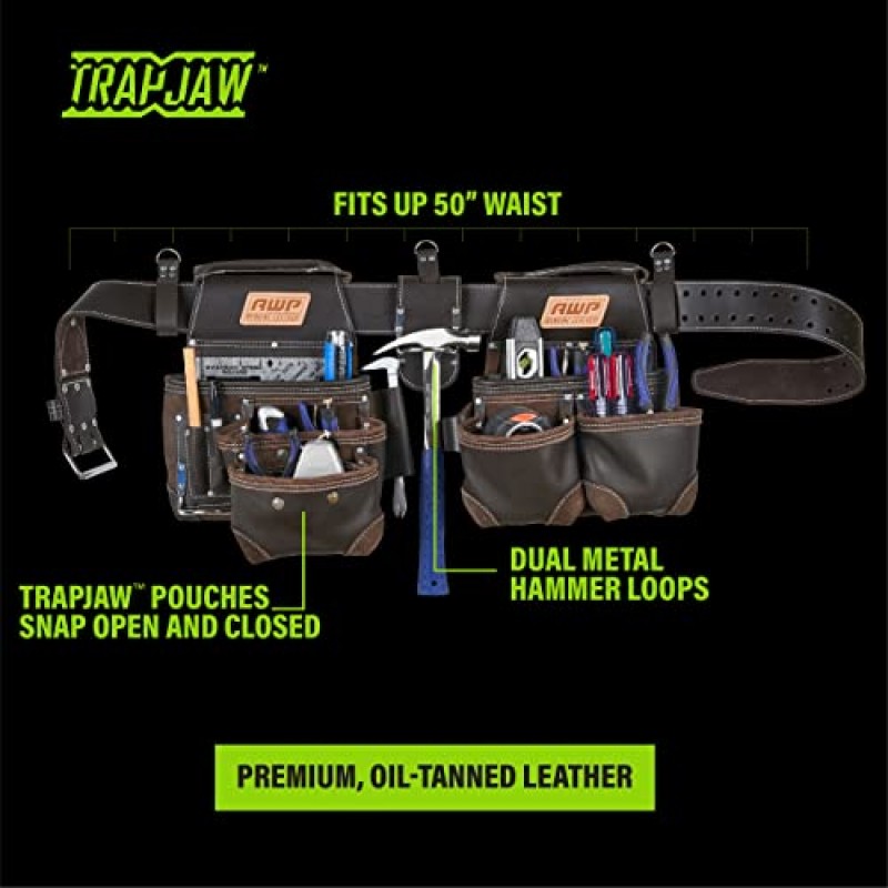 AWP TrapJaw 오일-탄 가죽 도구 장비(L-903-1), 브라운 & 오일-탄 가죽 전기공 도구 파우치, 1LL-526-2, 브라운