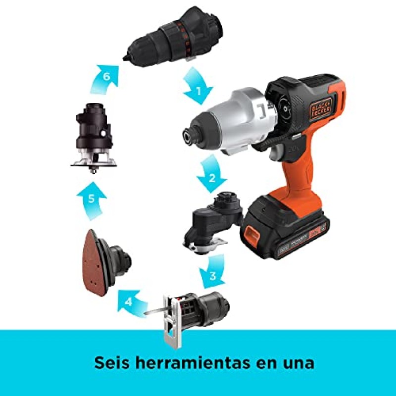 BLACK+DECKER 20V MAX MATRIX 드릴, 전동 공구 콤보 키트, 6개 공구 세트, 무선 공구 세트(BDCDMT1206KITC)