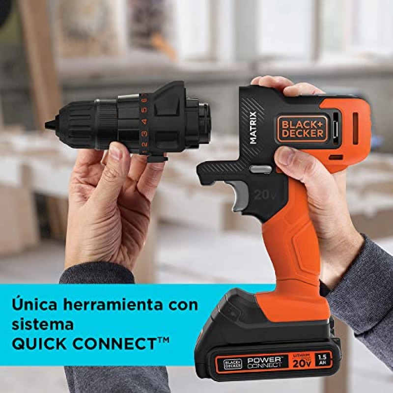 BLACK+DECKER 20V MAX MATRIX 드릴, 전동 공구 콤보 키트, 6개 공구 세트, 무선 공구 세트(BDCDMT1206KITC)