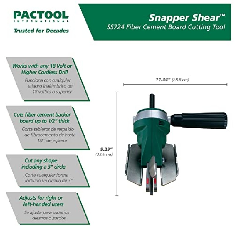 PacTool SS701 스내퍼 가위 - 판금 가위 - 판금 커터 드릴 부착물 및 SS724 스내퍼 가위 Pro - 섬유 시멘트 보드용 절단 도구 - 전동 가위 전문 전동 공구