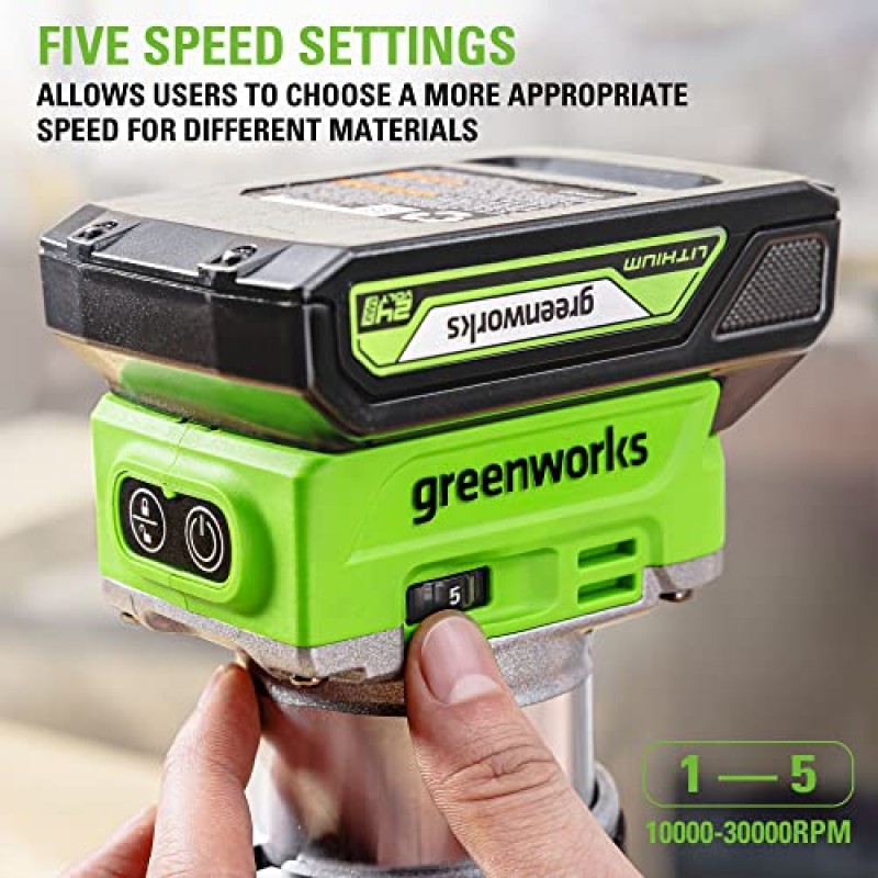 2Ah 배터리 및 충전기가 포함된 Greenworks 24V 브러시리스 소형 라우터