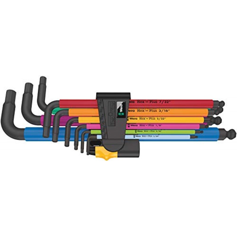 Wera 래칫 세트, 28, 1/4인치, SAE & 05022640001 950/9 Hex-Plus 다색 Imperial 2 L-키 세트, Imperial, BlackLaser, 9개