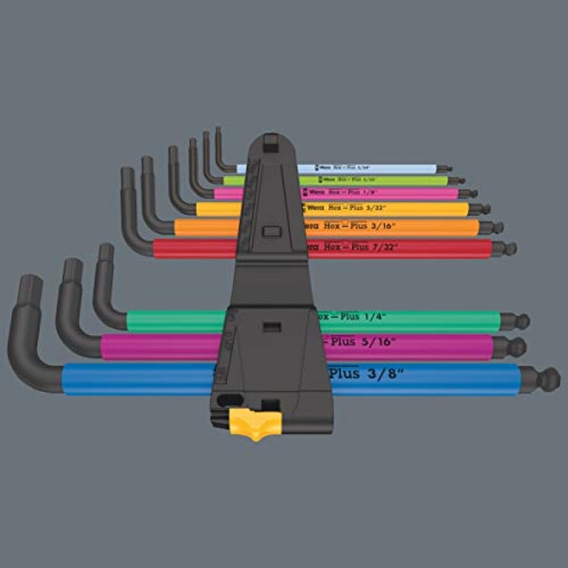 Wera 래칫 세트, 28, 1/4인치, SAE & 05022640001 950/9 Hex-Plus 다색 Imperial 2 L-키 세트, Imperial, BlackLaser, 9개