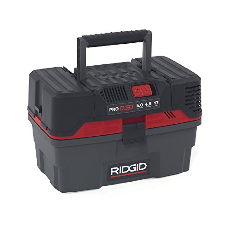 RIDGID 50318 4500RV ProPack 4.5-Gal. 도구 상자 디자인, 5.0 최대 HP 모터, 확장 가능한 프로 호스 및 송풍기 포트를 갖춘 휴대용 습식 건식 작업장 진공 청소기, 빨간색