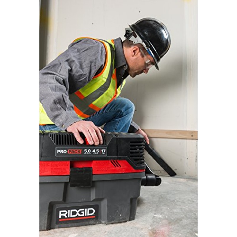 RIDGID 50318 4500RV ProPack 4.5-Gal. 도구 상자 디자인, 5.0 최대 HP 모터, 확장 가능한 프로 호스 및 송풍기 포트를 갖춘 휴대용 습식 건식 작업장 진공 청소기, 빨간색