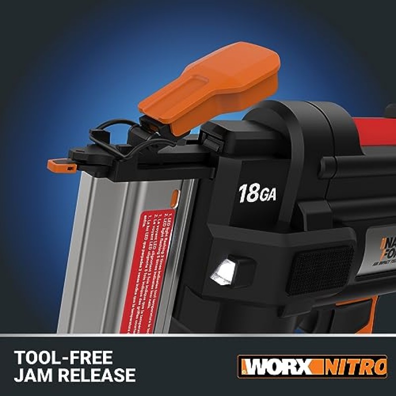 Worx NITRO 20V 무선 18GA 브래드 네일건 파워 쉐어 - WX842L(배터리 및 충전기 포함)