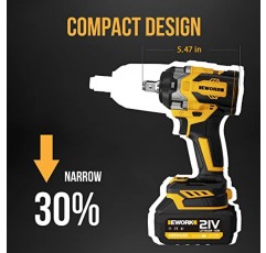 EWORK 무선 임팩트 렌치 21V 브러시리스 컴팩트 1/2 임팩트 건 최대 520Ft-lbs 파워 임팩트 렌치(4.0Ah 리튬 이온 배터리 포함), 고속 충전기, 소켓 5개, 도구 가방(RB-809)