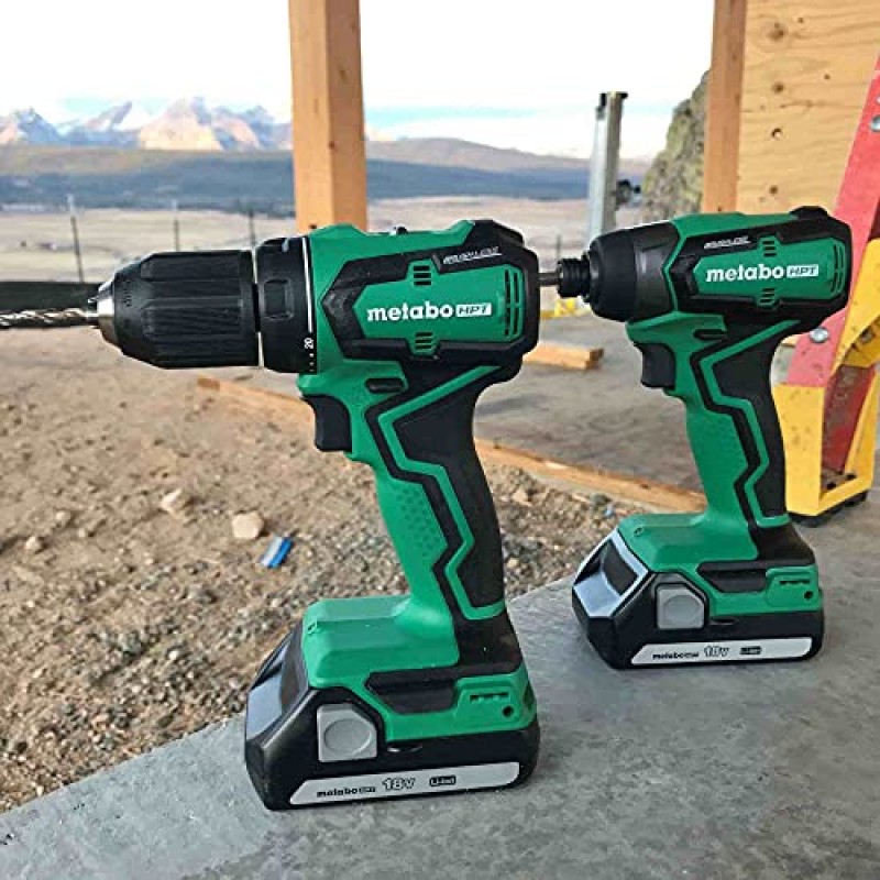 Metabo HPT 무선 18V 드릴 및 임팩트 드라이버 콤보 키트 | 서브컴팩트 | 브러시리스 모터 | 리튬 이온 배터리 | 평생 도구 보증 | KC18DDX