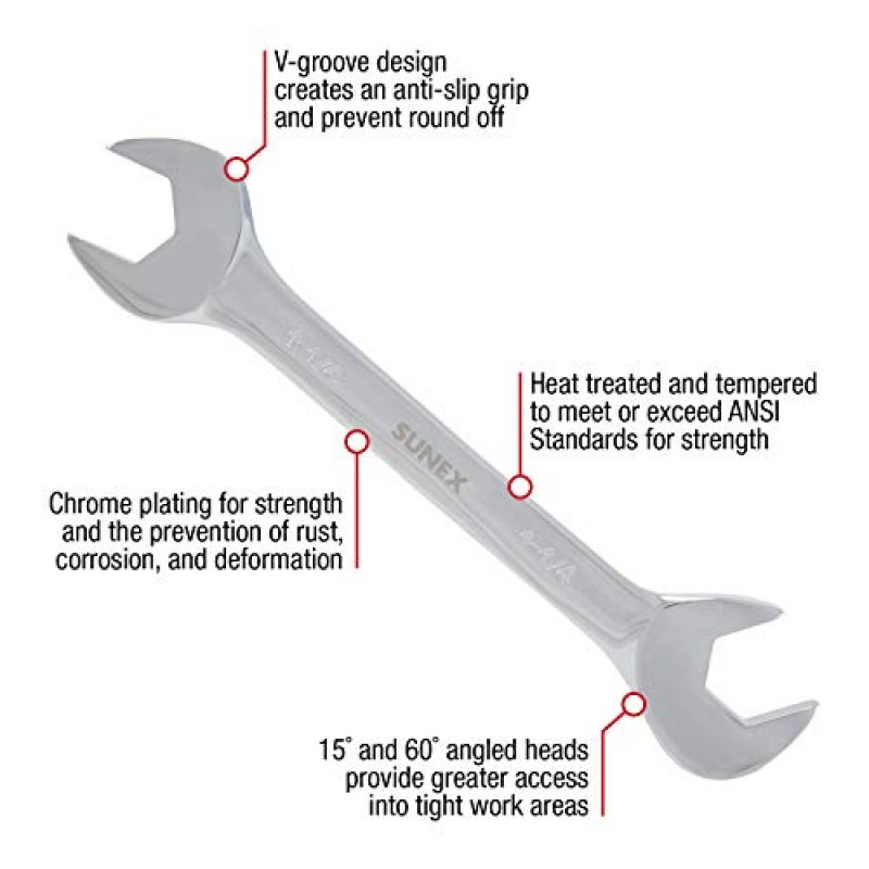 Sunex Tools 9721A 1/2인치 드라이브 점보 SAE 크로풋 렌치 세트, 1-1/16인치 - 1-3/8인치, 완전 광택, 14피스(보관 레일 포함) 및 9914A 14피스 앵글 헤드 SAE 렌치 세트(풀 폴리시) CRV