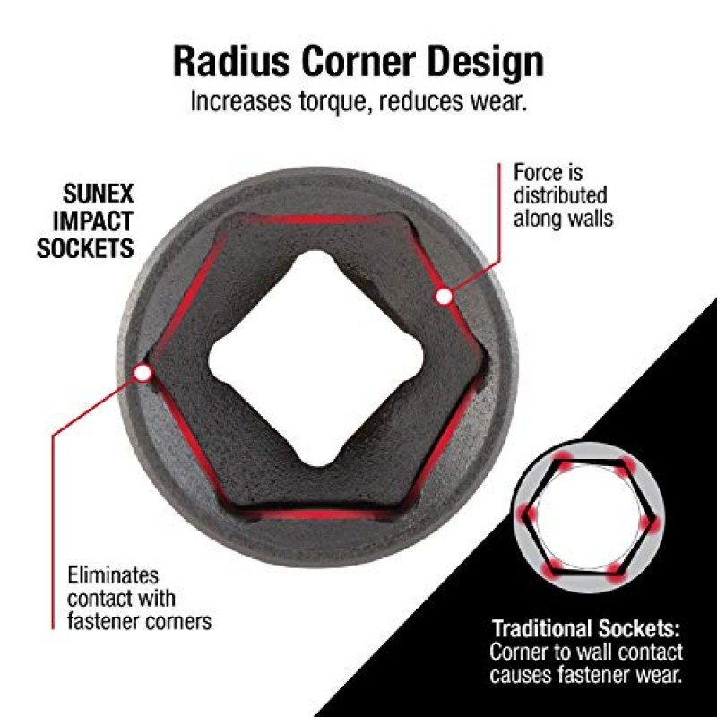 Sunex 1831, 1/4인치 드라이브 심자성 임팩트 소켓 세트, 14피스, 미터법, 4mm - 15mm, Cr-Mo 합금강, 고강도 보관 케이스, ANSI 표준 및 4인치 x 4인치 확장 드라이브 충족