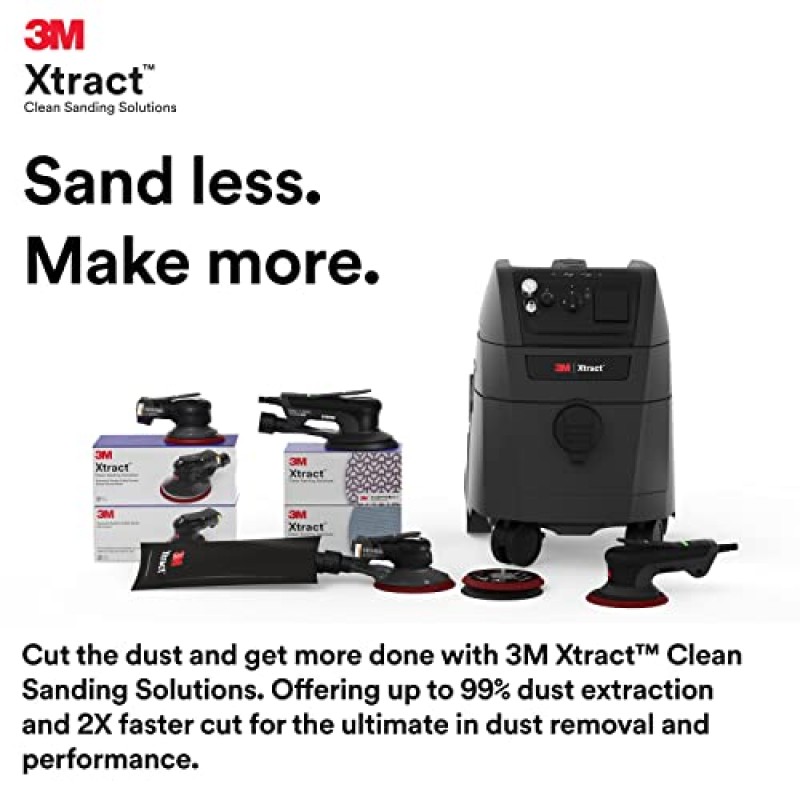 3M 공압식 랜덤 궤도 샌더 - Xtract ROS 88936, 5인치, 비진공, 3/32인치 궤도, 가볍고 편안함, 12000RPM, 209W 모터, 엄지손가락 제어 기능이 있는 3단계 속도 설정, 검정색