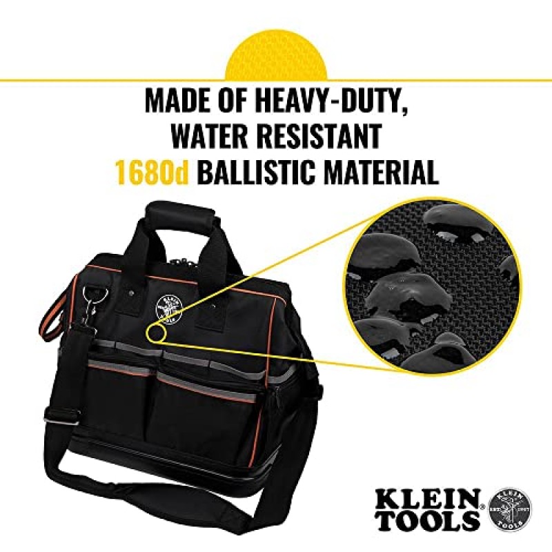 Klein Tools 55431 공구 가방(주형 바닥, 패딩 처리된 어깨 스트랩, 조명 도구 보관함, 31개 포켓 포함)