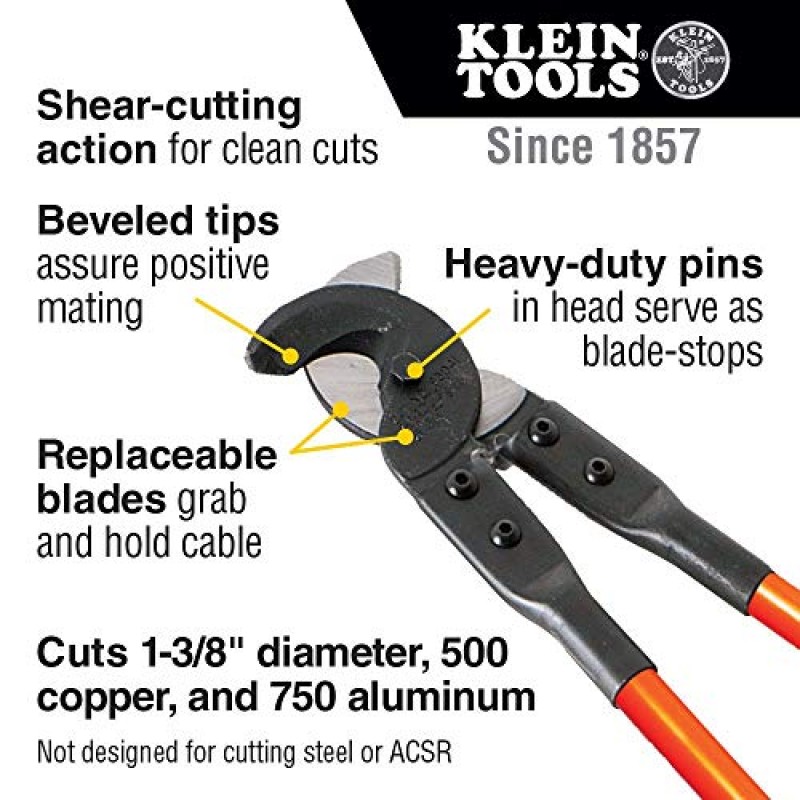 Klein Tools 63041 표준 케이블 커터, 25인치 및 63035 케이블 커터, 유틸리티 케이블 커터, 전단형 후크 조 포함 MCM 구리 및 350 MCM 알루미늄 케이블 절단, 16인치 핸들