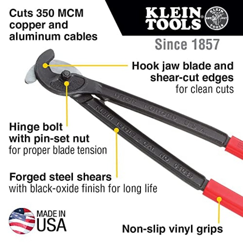 Klein Tools 63041 표준 케이블 커터, 25인치 및 63035 케이블 커터, 유틸리티 케이블 커터, 전단형 후크 조 포함 MCM 구리 및 350 MCM 알루미늄 케이블 절단, 16인치 핸들