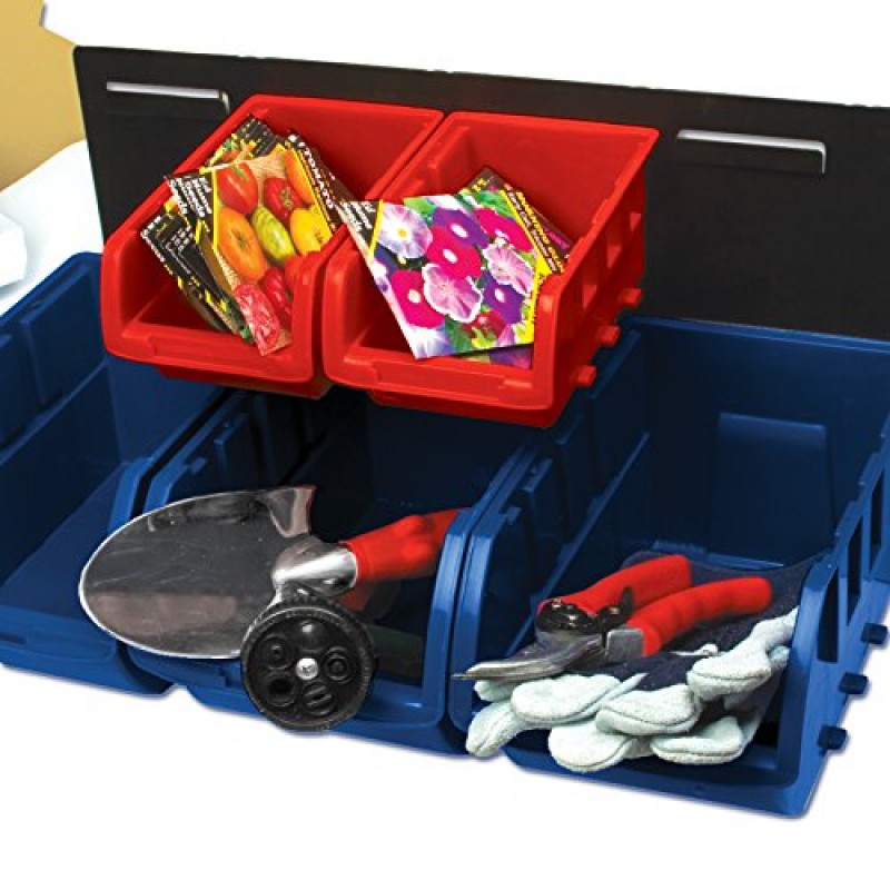 Performance Tool W5193 도구, 부품, 하드웨어 등의 간편한 차고 구성을 위한 32개의 크고 작은 상자가 있는 절반 벌크 상자 보관 랙(빨간색 및 파란색)