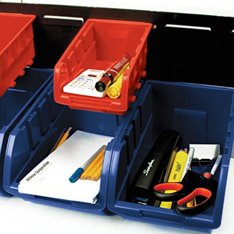 Performance Tool W5193 도구, 부품, 하드웨어 등의 간편한 차고 구성을 위한 32개의 크고 작은 상자가 있는 절반 벌크 상자 보관 랙(빨간색 및 파란색)