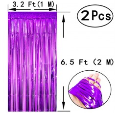 블랙 퍼플 메탈릭 틴셀 호일 프린지 커튼 - 비디오 게임 생일 베이비 샤워 졸업 할로윈 은퇴 독신 결혼 기념일 카니발 파티 사진 부스 배경막 장식, 4개