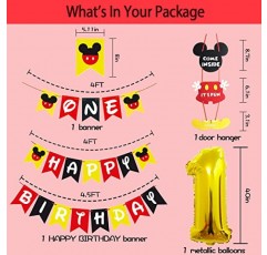 마우스 1 생일 파티 용품 장식 57Pcs - 생일 축하 배너 하나의 배너 풍선 