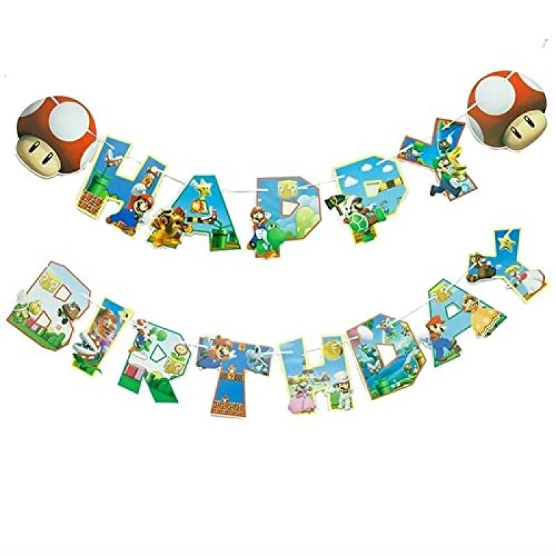 5 PCS LOVSONG Birthday Party Balloons - LARGE Mario Bros Balloons with Happy Birthday Banner Luigi Balloons Video Game Decorations (Mario)