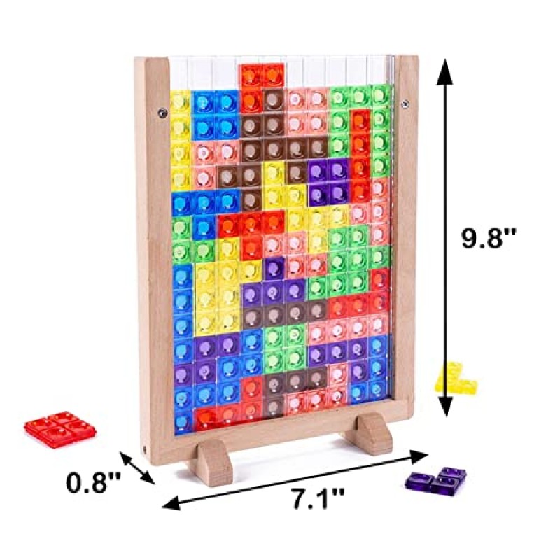 러시아어 블록 퍼즐 두뇌 티저 장난감, 수직 나무 프레임 게임 보드, Tangram 교육 몬테소리 장난감 어린이 연령 4-8 세를위한 선물과 지능형 다채로운 3D 플라스틱 블록 게임