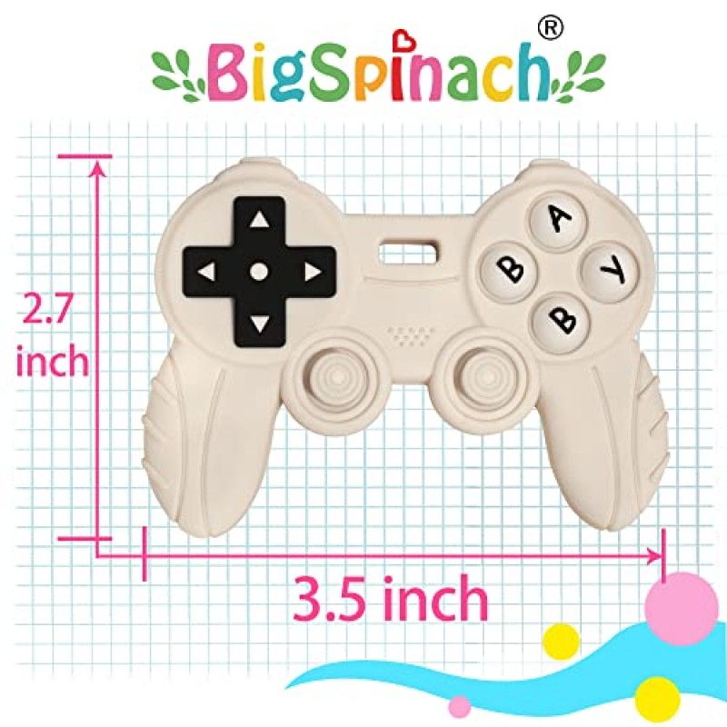 BIGSPINACH 베이비 게임 컨트롤러 게이머 부모와 미래의 게이머 키즈를 위한 Teether 장난감 실리콘 젖니가 남 장난감 멋진 게임용 물건(블루 + 블랙)