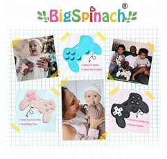 BIGSPINACH 베이비 게임 컨트롤러 게이머 부모와 미래의 게이머 키즈를 위한 Teether 장난감 실리콘 젖니가 남 장난감 멋진 게임용 물건(블루 + 블랙)