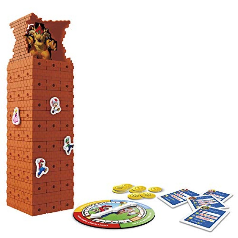 Hasbro Jenga: 슈퍼 마리오 에디션 게임, 8세 이상 슈퍼 마리오 팬을 위한 블록 쌓기 타워 게임(Amazon 독점)