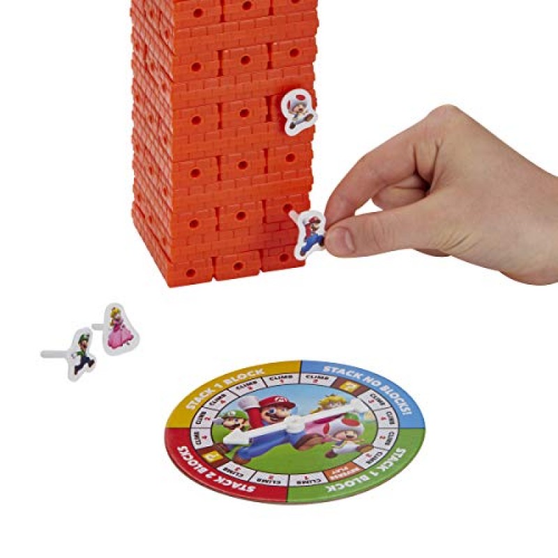 Hasbro Jenga: 슈퍼 마리오 에디션 게임, 8세 이상 슈퍼 마리오 팬을 위한 블록 쌓기 타워 게임(Amazon 독점)