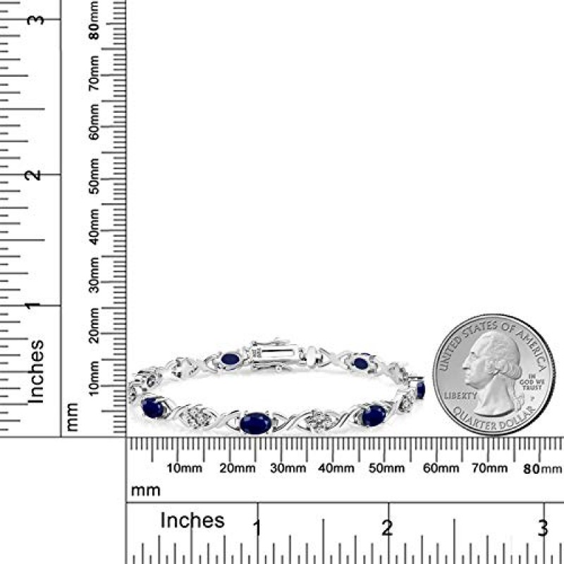 여성용 보석 스톤 킹 925 스털링 실버 타원형 블루 사파이어 테니스 팔찌(4.44 Cttw, 보석 탄생석, 7 인치)