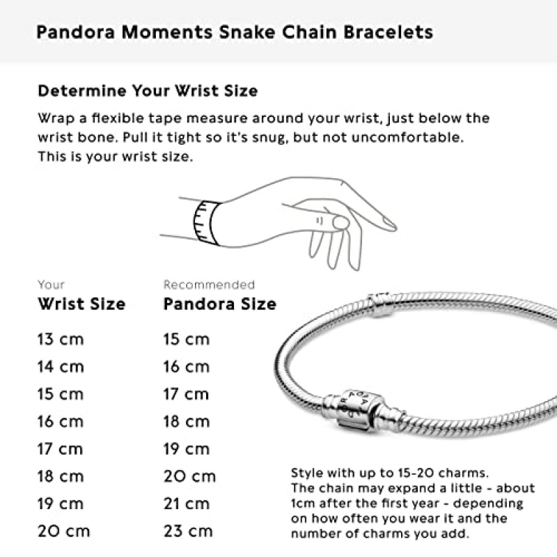 PANDORA Jewelry Moments 배럴 걸쇠 스네이크 체인 참 팔찌 여성용 - 스털링 실버 - 7.5