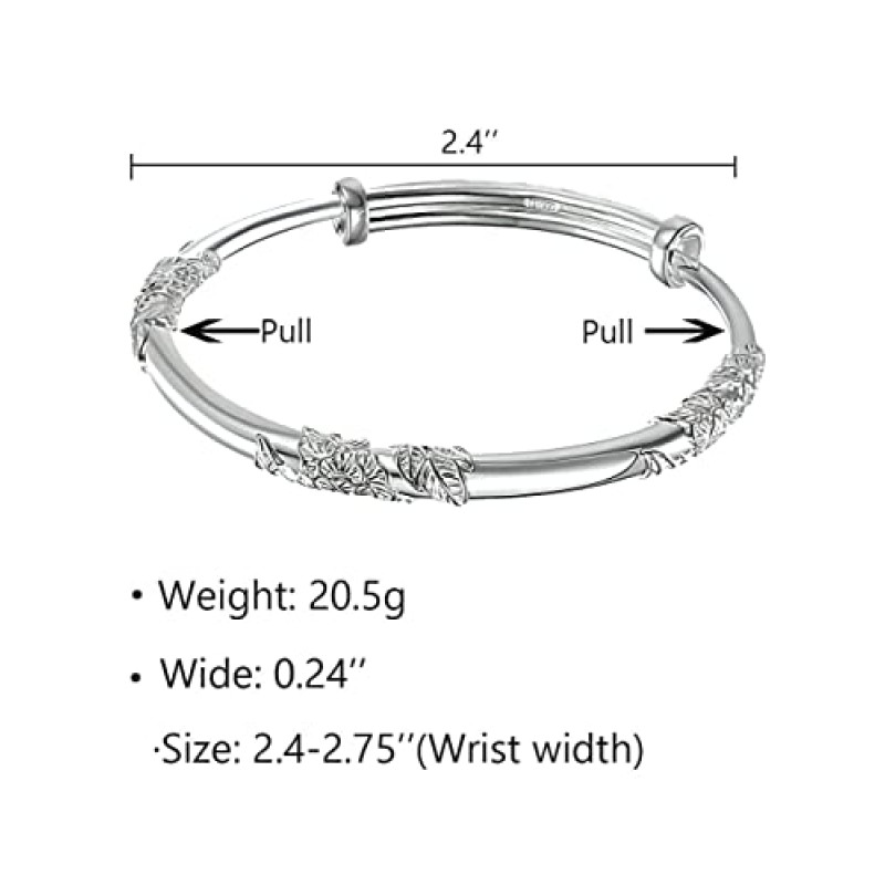 여성용 Kim Carrey S925 실버 팔찌 팔찌, 우아한 여성용 스털링 실버 팔찌 팔찌 조절 가능 6.4-7.8 인치 소형