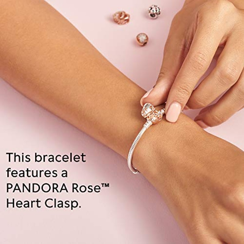 PANDORA Jewelry Moments 하트 걸쇠 스네이크 체인 참 팔찌