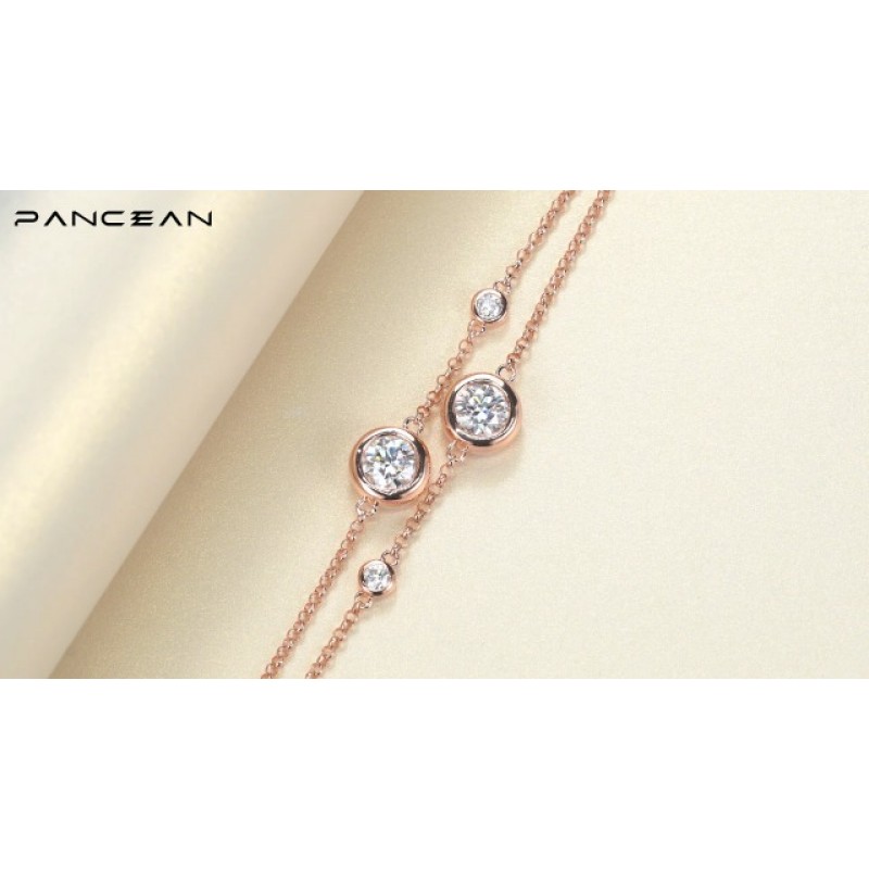 여성을위한 PANCEAN Moissanite 팔찌 925 스털링 실버 18K 골드 도금 우아한 링크 팔찌 여성을위한 발렌타인 데이 생일 보석 선물 소녀 그녀