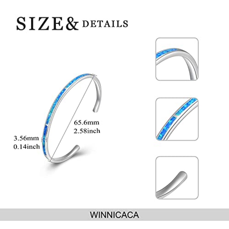 WINNICACA 여성 오팔 커프 팔찌 팔찌, 저자 극성 스털링 실버 영감 보석 그녀의 엄마 친구를위한 생일 크리스마스 선물