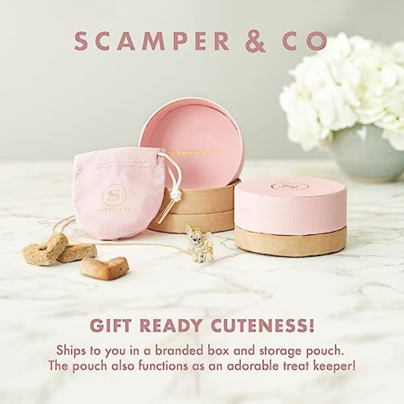 SCAMPER & CO 큐빅 지르코니아 링크 팔찌, 18K 골드 및 포금 도금 스털링 실버 개 참, 조절 가능한 볼로 팔찌, 여성용 개 엄마 쥬얼리