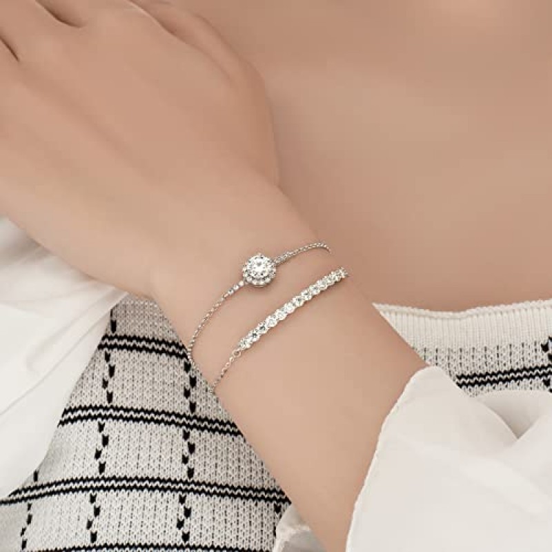 Sheborn Moissanite 다이아몬드 테니스 팔찌, GRA 인증서 및 여성용 선물 상자, 18K 화이트 골드 도금 925 스털링 실버 패션 주얼리, 여자친구 아내를 위한 선물