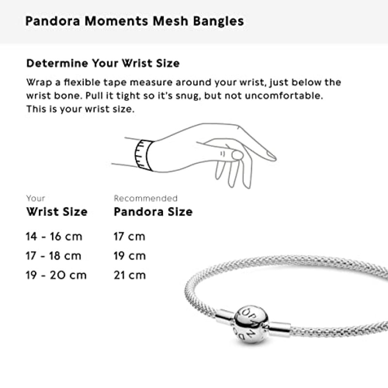 PANDORA Jewelry Moments 메쉬 참 스털링 실버 팔찌, 8.3