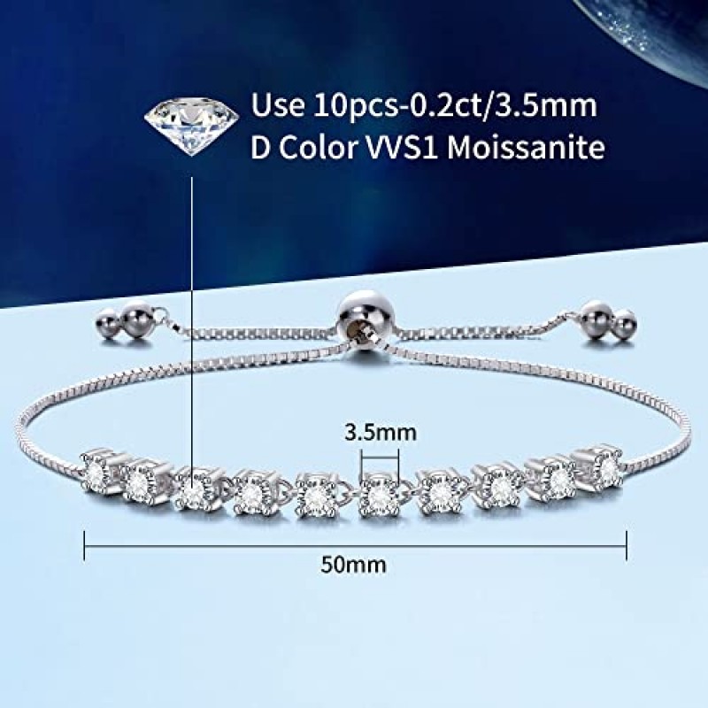 Kolmnurk Moissanite 조정 가능한 테니스 팔찌 2CT 925 스털링 실버 도금 18k 화이트 골드 D 컬러 VVS1 라운드 컷 랩 성장 다이아몬드 팔찌 여성용 남성용