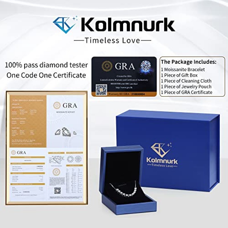 Kolmnurk Moissanite 조정 가능한 테니스 팔찌 2CT 925 스털링 실버 도금 18k 화이트 골드 D 컬러 VVS1 라운드 컷 랩 성장 다이아몬드 팔찌 여성용 남성용