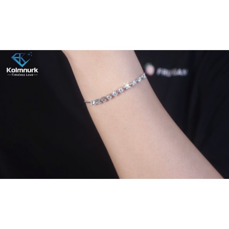 Kolmnurk Moissanite 조정 가능한 테니스 팔찌 2CT 925 스털링 실버 도금 18k 화이트 골드 D 컬러 VVS1 라운드 컷 랩 성장 다이아몬드 팔찌 여성용 남성용