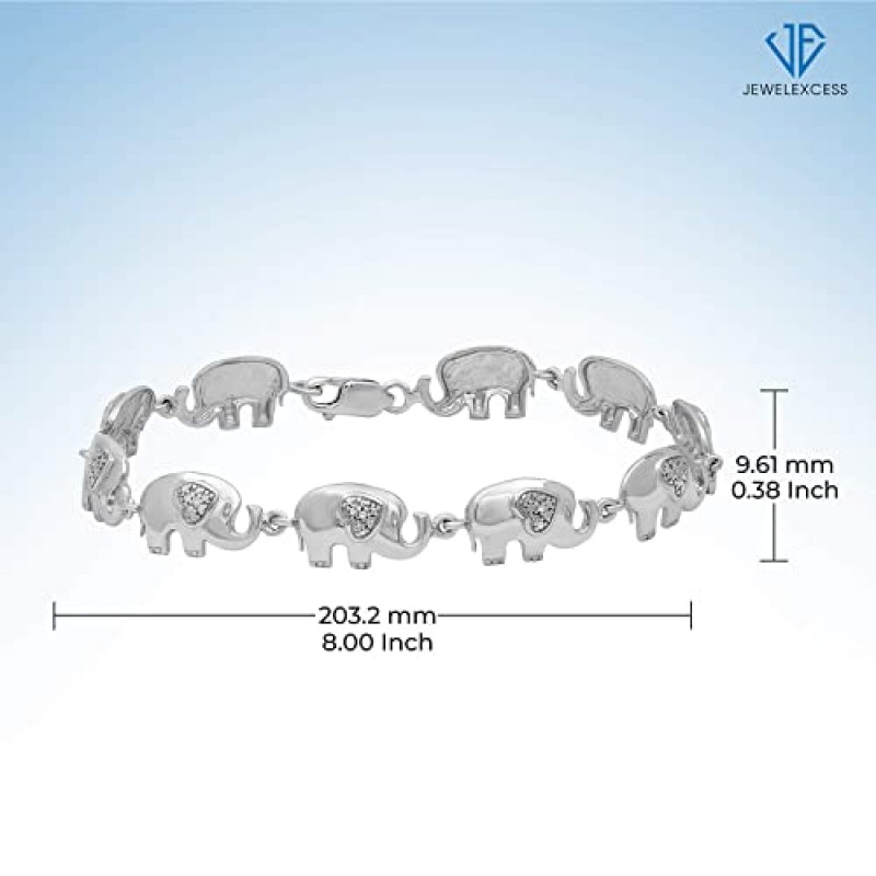 JEWELEXCESS 코끼리 팔찌 14k 골드 도금 또는 스털링 실버 팔찌 – 여성용 정품 화이트 다이아몬드 팔찌 14k 골드 오버 실버 코끼리 주얼리 – 여성용 저자극성 코끼리 팔찌