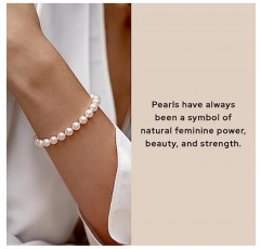 여성용 The Pearl Source 화이트 담수 진주 팔찌 - 정품 양식 진주가 포함된 14k 골드 도금 스털링 실버 걸쇠로 제작된 양식 진주 팔찌, 7.0-7.5mm