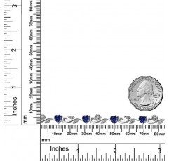 보석 스톤 킹 925 스털링 실버 하트 모양 블루 제작 사파이어 및 화이트 랩 성장 다이아몬드 그리스 덩굴 꽃 여성용 테니스 팔찌(5.04 Cttw, 7.5 인치)