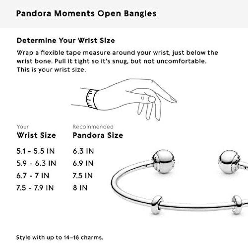 PANDORA 주얼리 실버 오픈 뱅글 스털링 실버 팔찌, 8.1